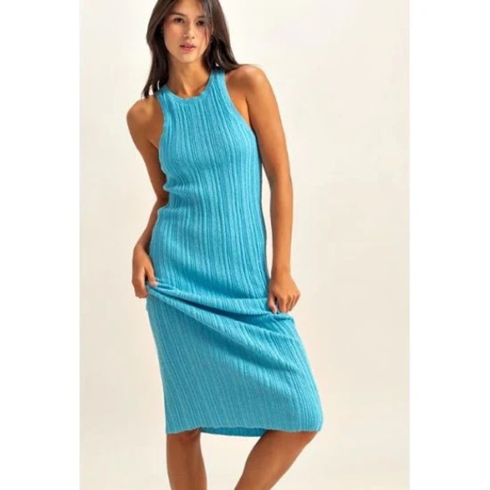 BRAND NEW WITH TAGS Turquoise Ribbed Bodycon Midi Dress